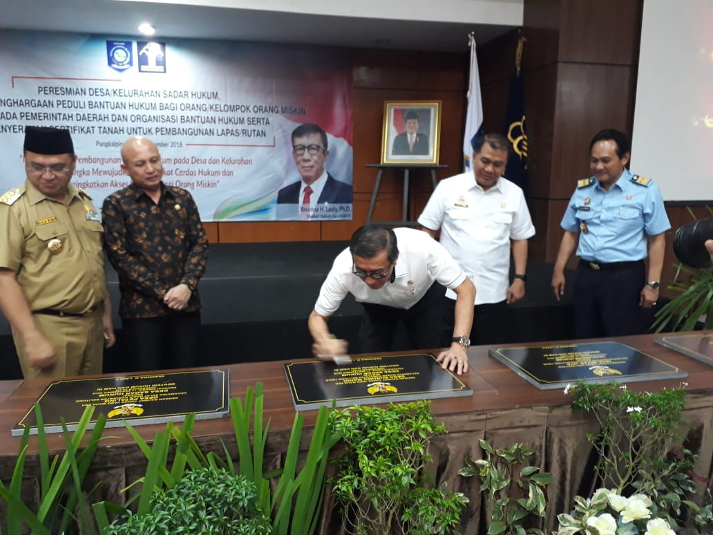 Menkumham Resmikan Desa/Kelurahan Sadar Hukum di Provinsi Bangka Belitung