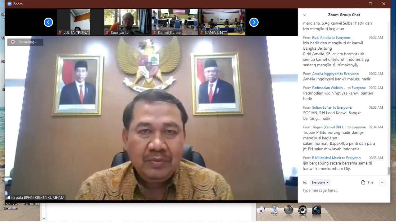 Kepala BPHN Memberikan Pengarahan Online Briefing terhadap Pejabat Fungsional Penyuluh Hukum.